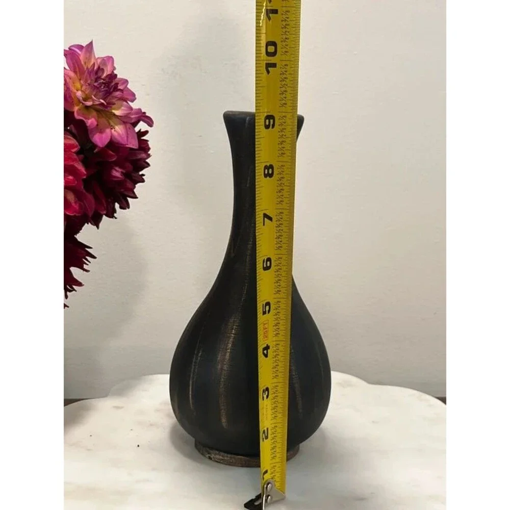 Black Ceramic Vase Antique Gold Distressedo Gothic Whimsigoth Decor